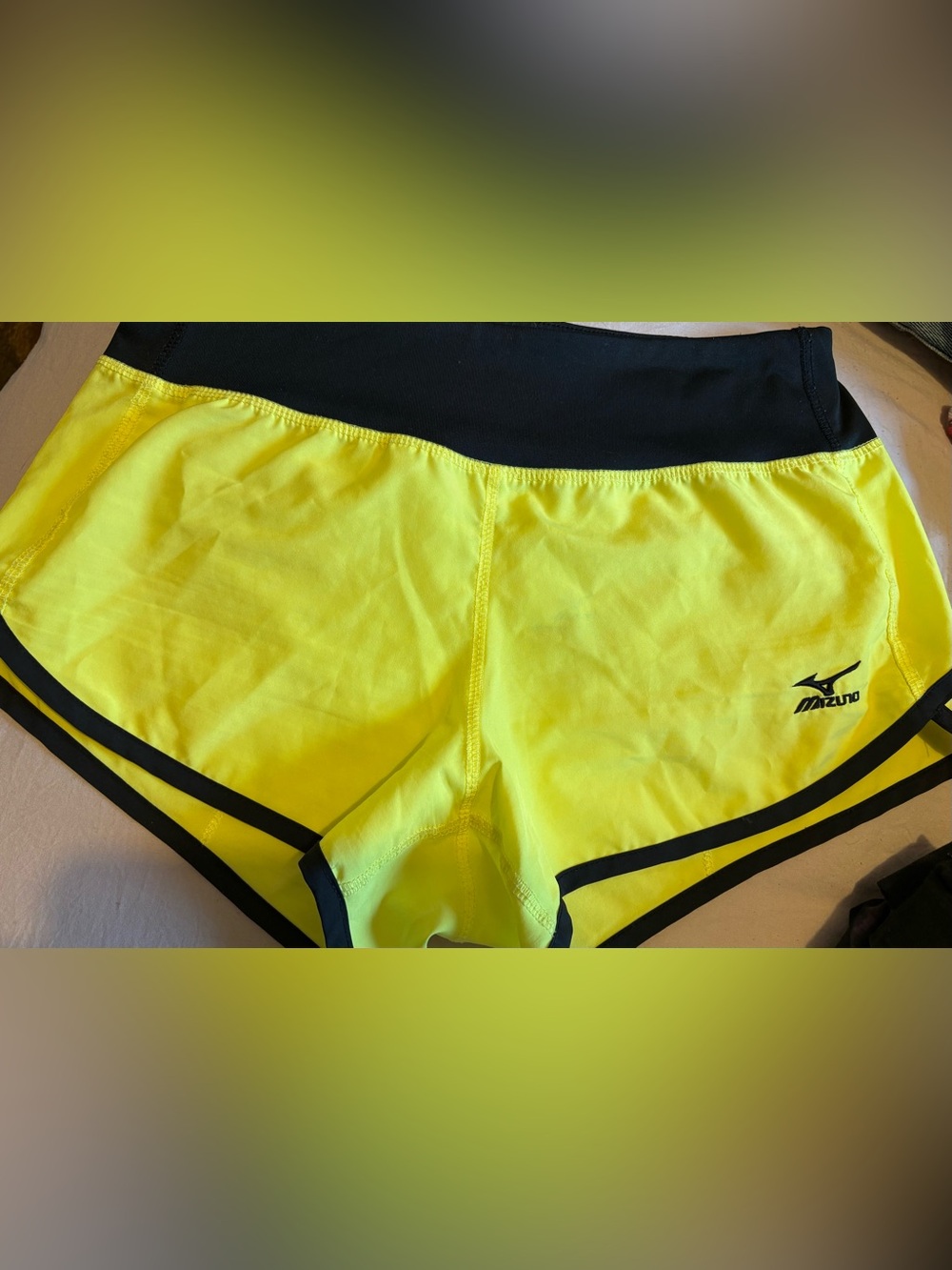 Mizuno Neon Yellow and Black Athletic Shorts